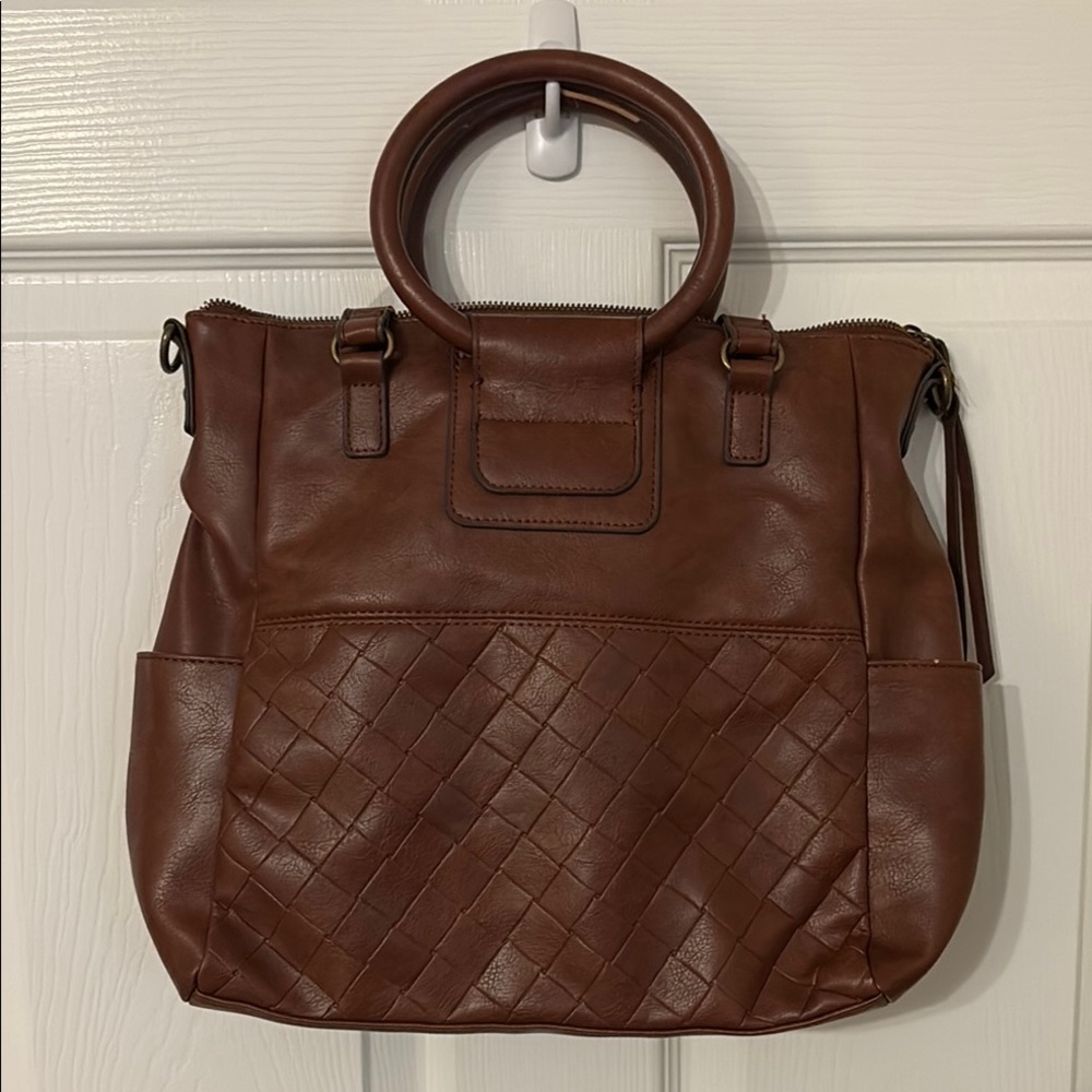 Time and Tru Brown Quilted Tote Bag